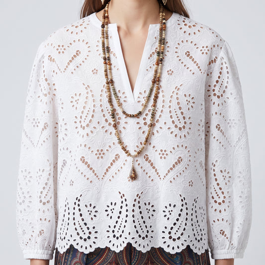 ETRO White Paisley Eyelet Blouse - view 2