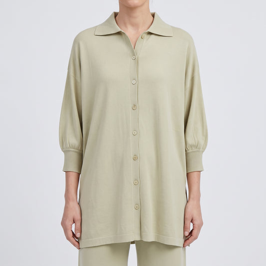 ALBERTA FERRETTI Beige Button Down Knit Top - view 2