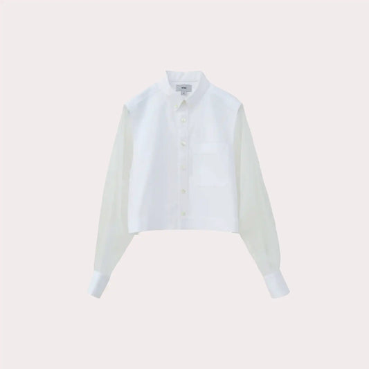 Oxford B.D. Shirt With Sheer Sleeve-White