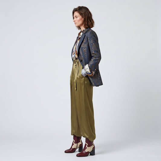 Belted Satin Wide-Leg Trousers