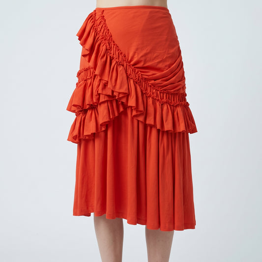 Red Ruffled Asymmetrical Skirt