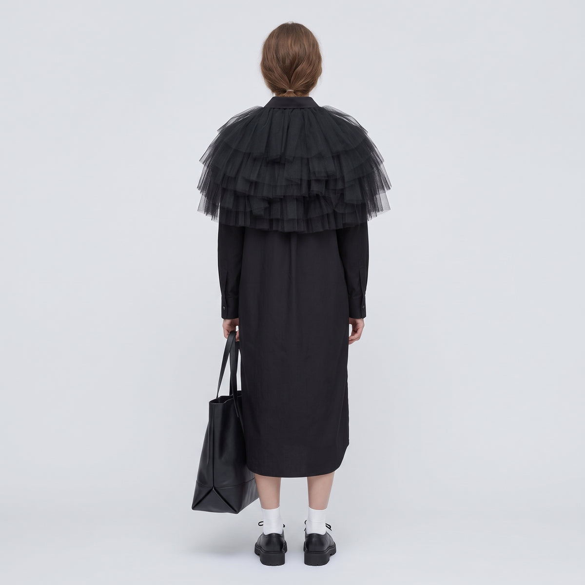 COMME DES GARCONS Ruffled Tulle Collar Shirt Dress - view 5