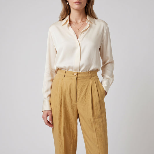 ALBERTA FERRETTI High-Waisted Pleated Gold Trousers - view 2