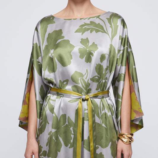 Floral Printed Silk Midi Dress