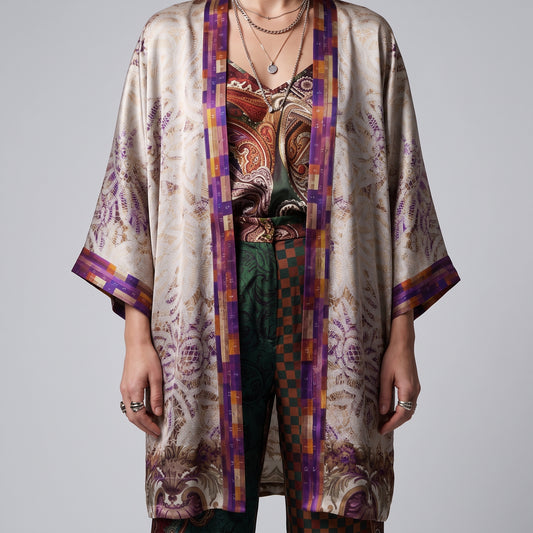 Fuscia Patterned Kimono Jacket