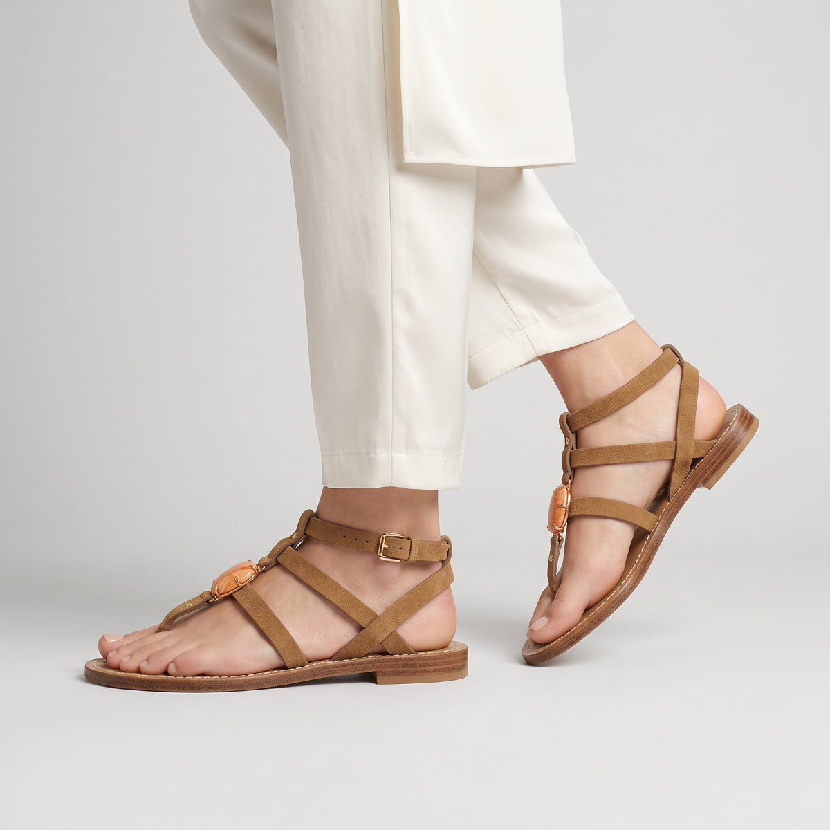 Embellished Brown Suede Sandals