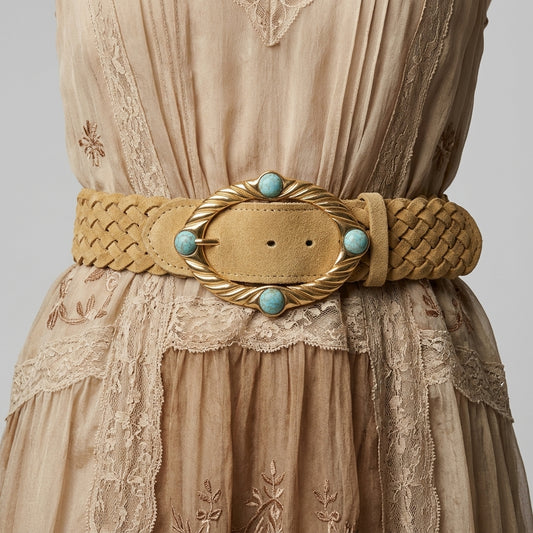 ALBERTA FERRETTI Braided Suede Turquoise Buckle Belt - view 2