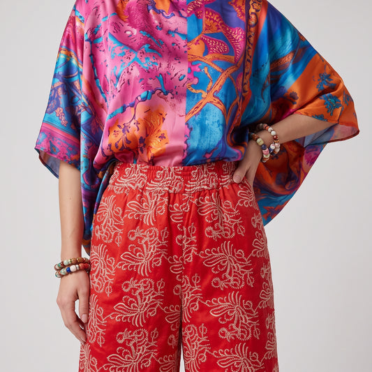 Red Printed Wide-Leg Trousers