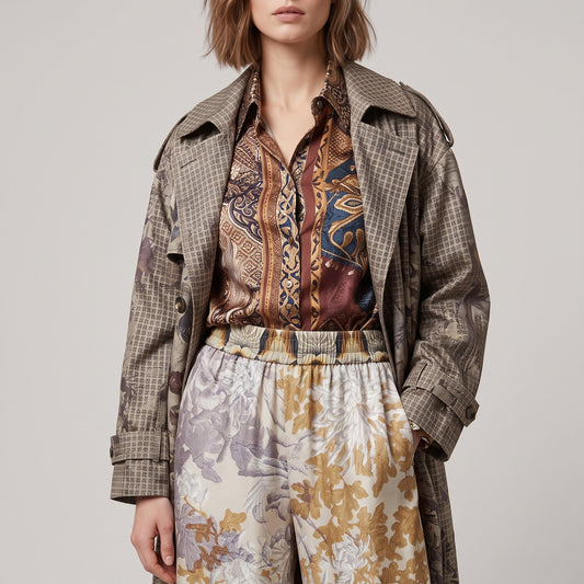 PIERRE LOUIS MASCIA Golden Brown Printed Wide-Leg Trousers - view 2