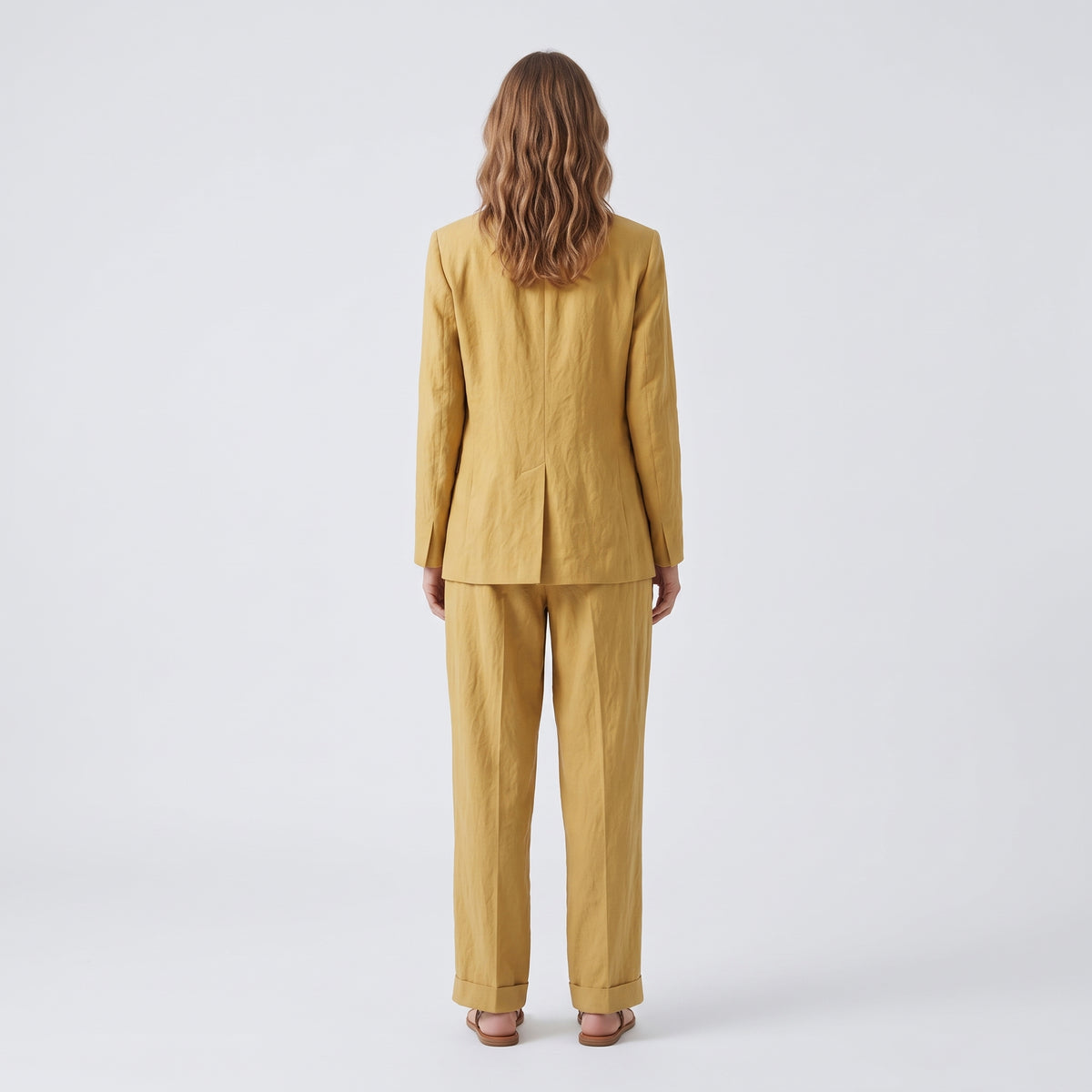 Gold Pleated High-Waisted Trousers