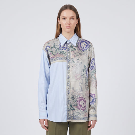 PIERRE LOUIS MASCIA Floral Striped Patchwork Shirt - view 2