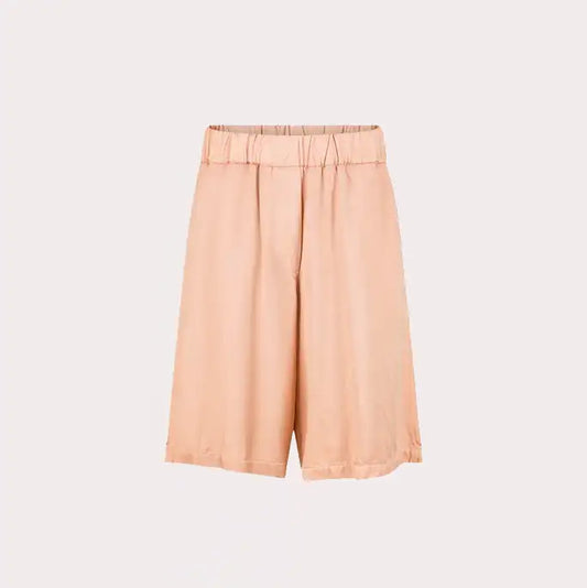 High-Waisted Pleated Culotte Shorts in Peach Silk