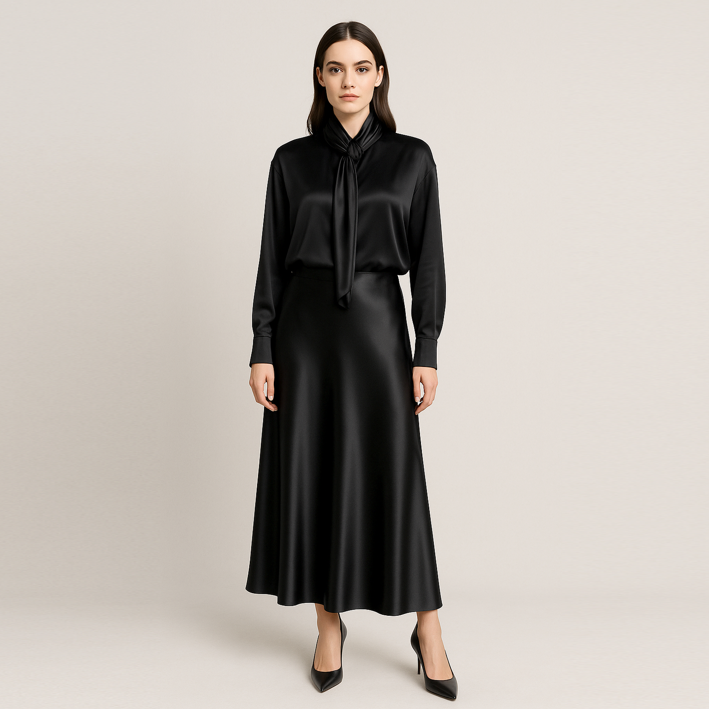 BLOUSE/SKIRT SET-Glossy Satin