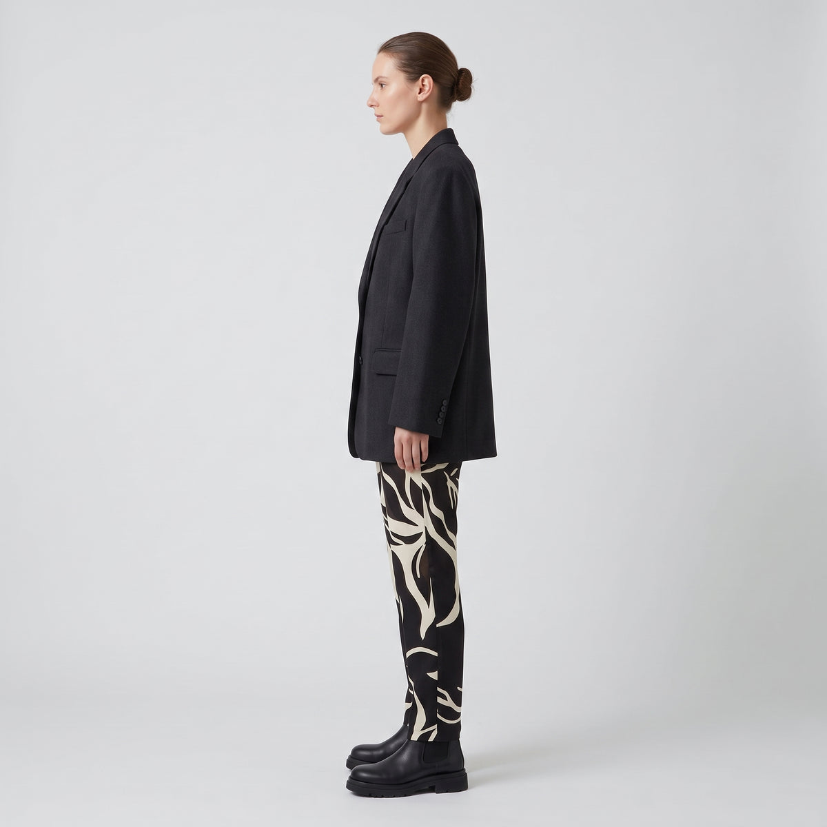 Monochrome Leaf Print Trousers