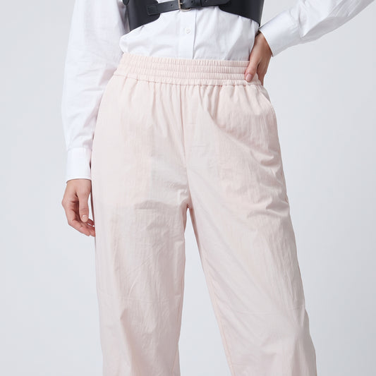 Pink Elastic Waist Cropped Trousers