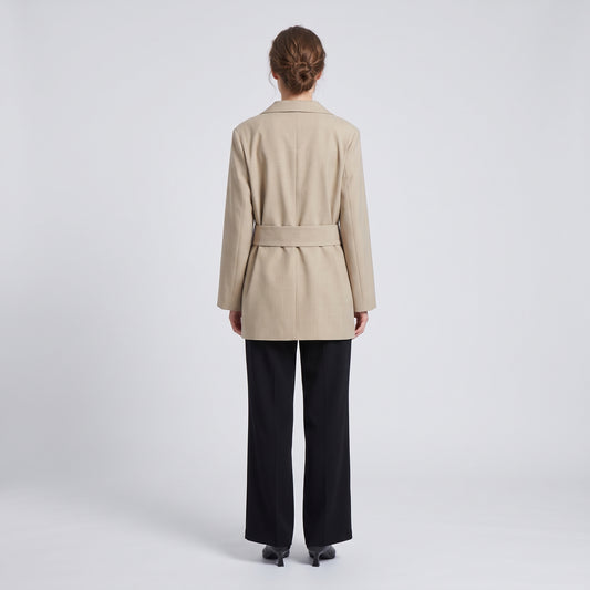 Asymmetric Belted Beige Blazer