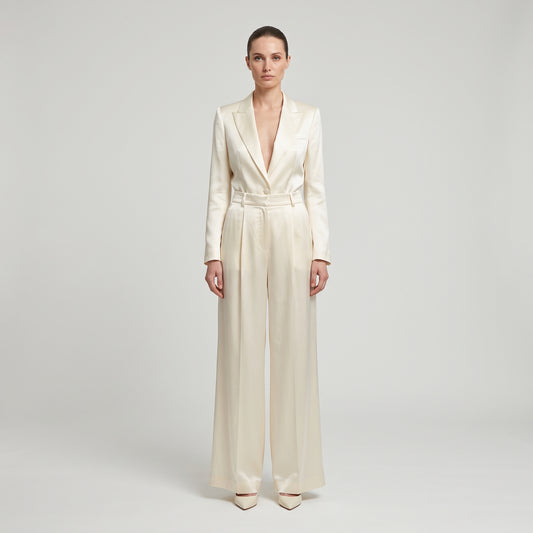 Pleated Satin Wide Leg Trousers