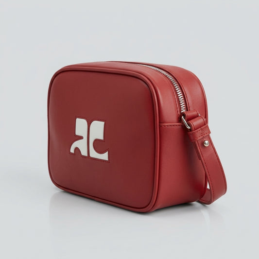COURREGES Burgundy Leather Crossbody Bag - view 2