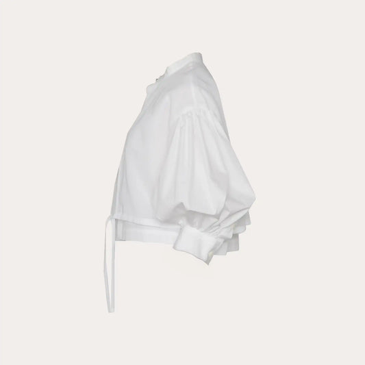 Cotton Balloon Sleeve Blouse- White