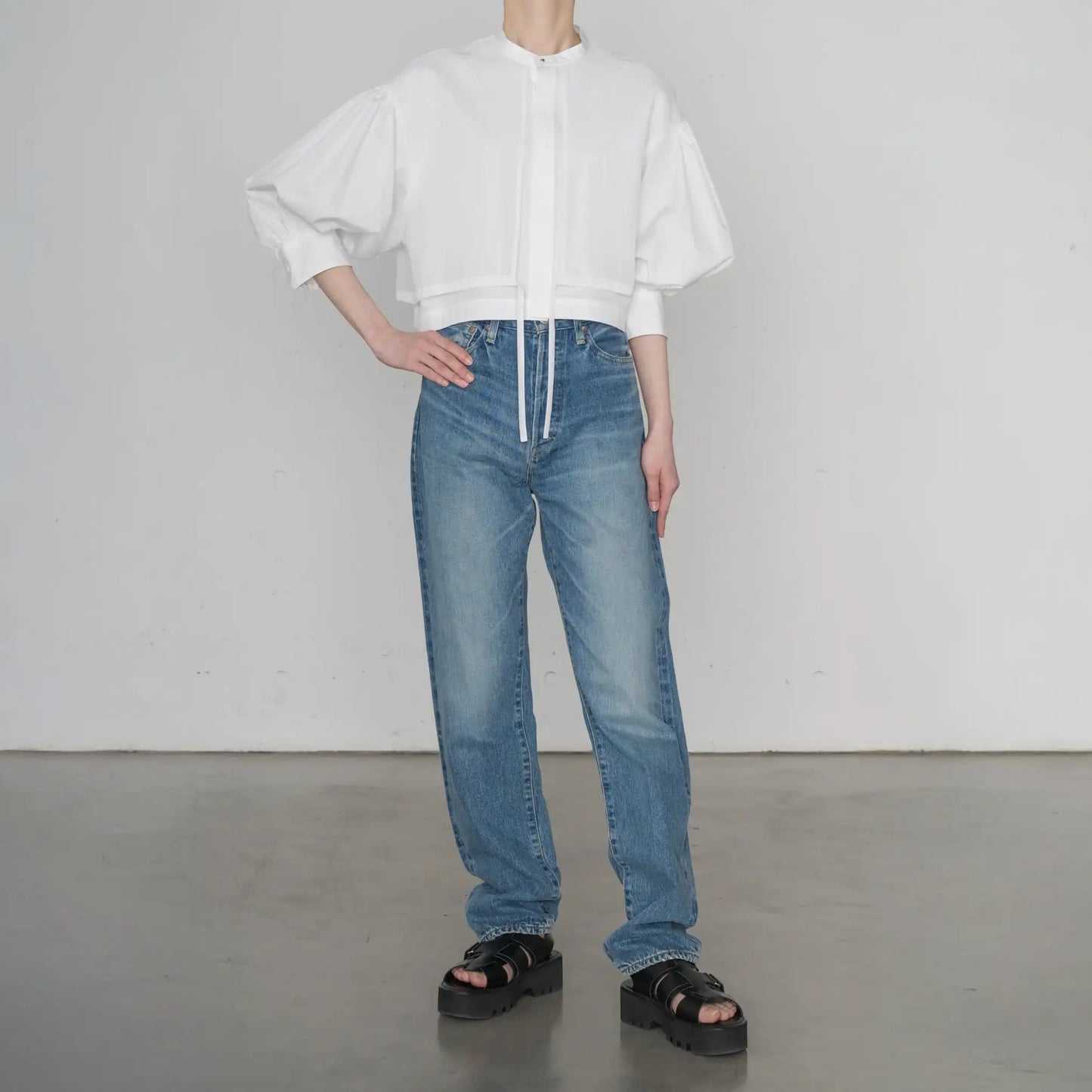 Cotton Balloon Sleeve Blouse- White