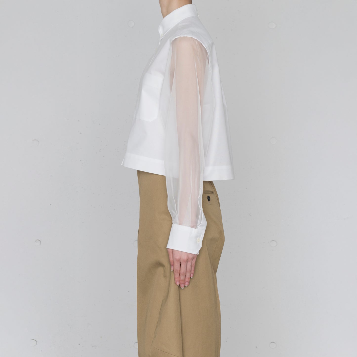 Oxford B.D. Shirt With Sheer Sleeve-White
