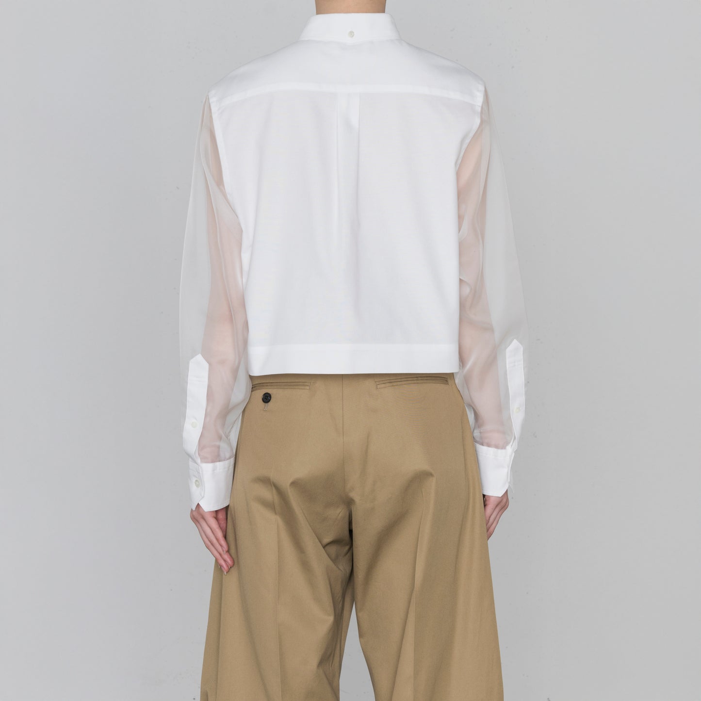 Oxford B.D. Shirt With Sheer Sleeve-White