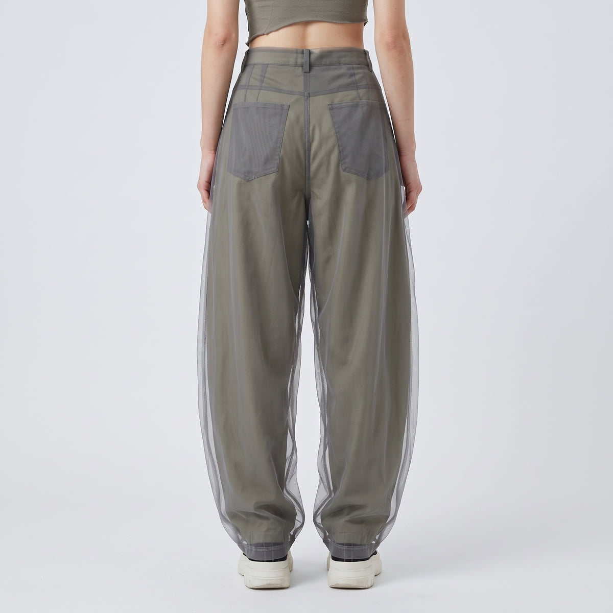 ACT N1 Tulle Overlay Tailored Grey Trousers - view 5