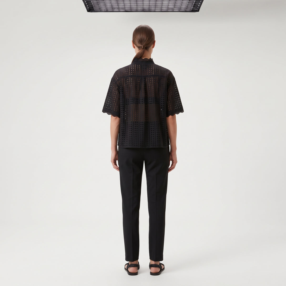 Black Eyelet Ruffle Collar Blouse