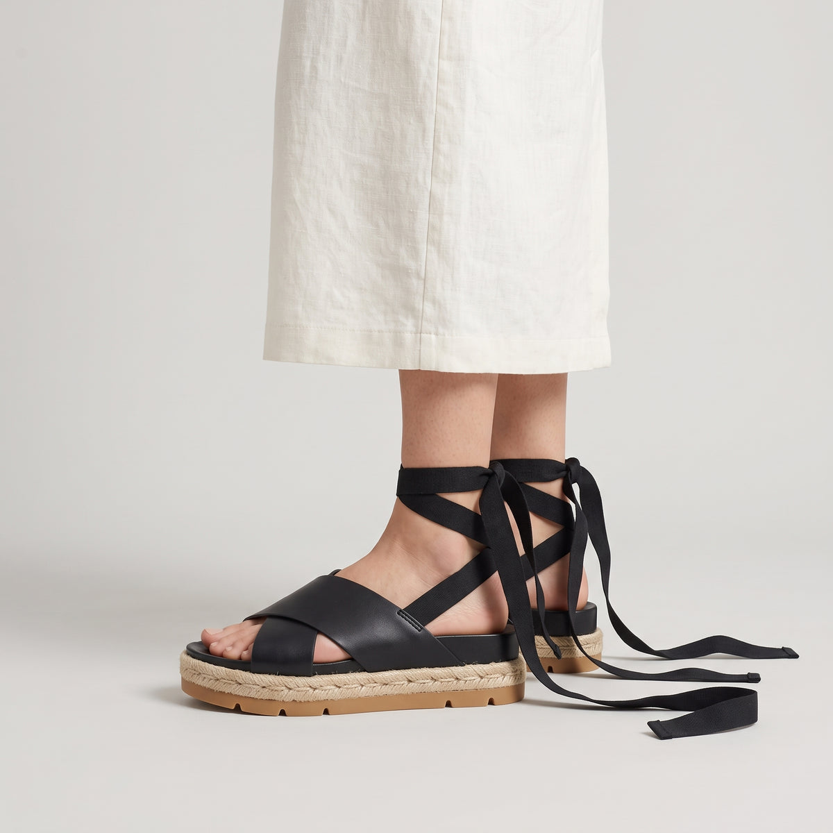 Black Leather Wrap Platform Sandals