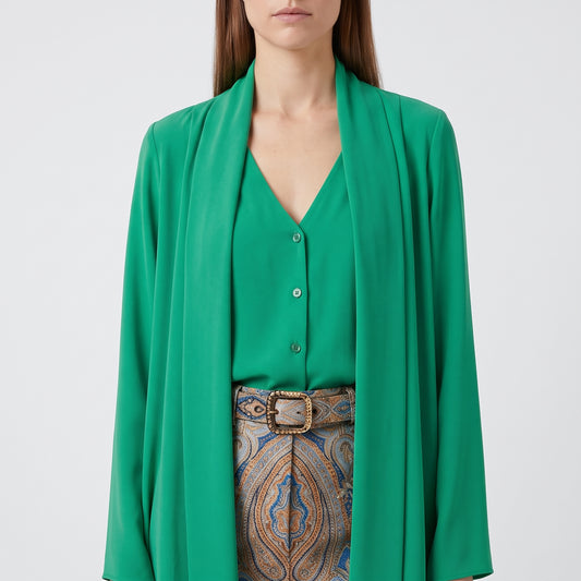 Elegant Draped Green Layered Blouse