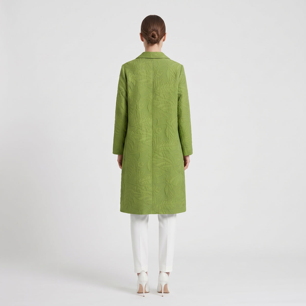 Textured Leaf Print Spring Coat
