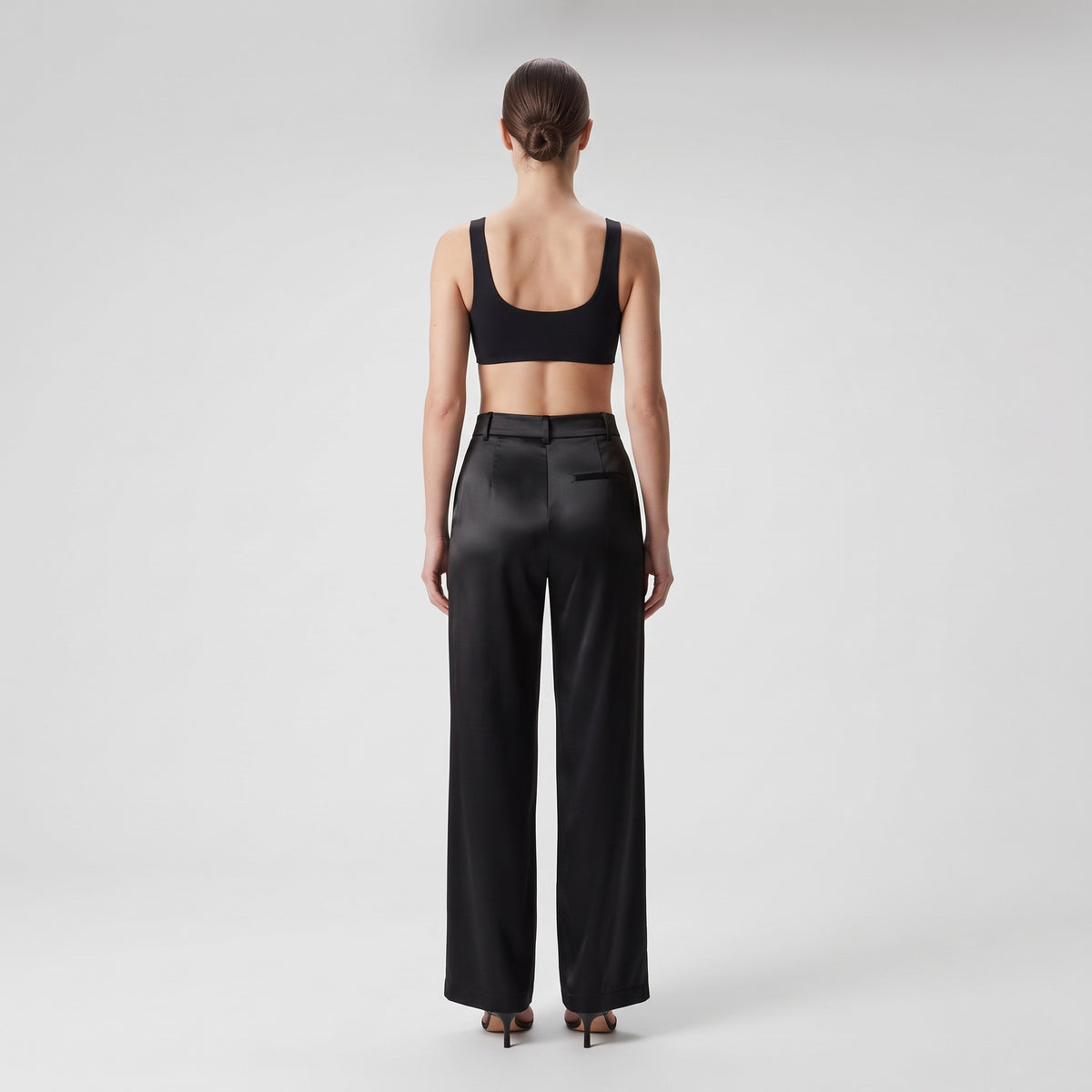 Satin High-Waisted Wide-Leg Trousers