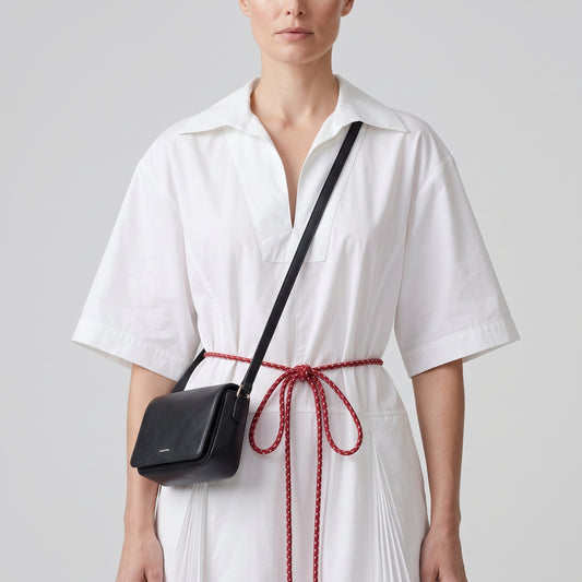 White Pleated Belted Midi Dress