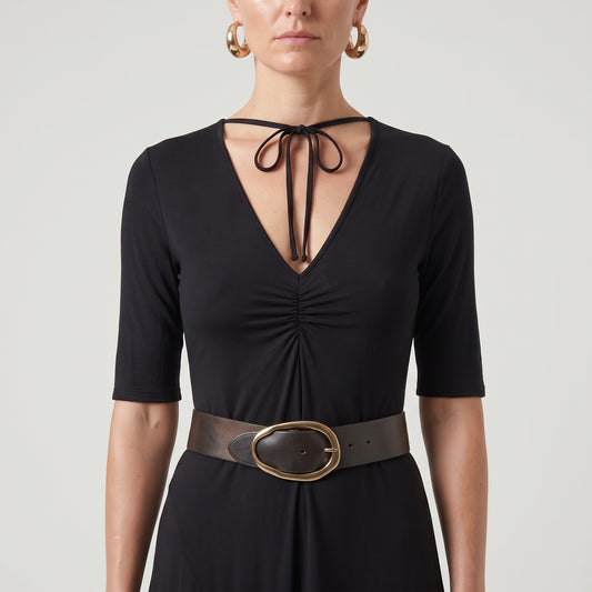 Asymmetric Ruched Black Dress
