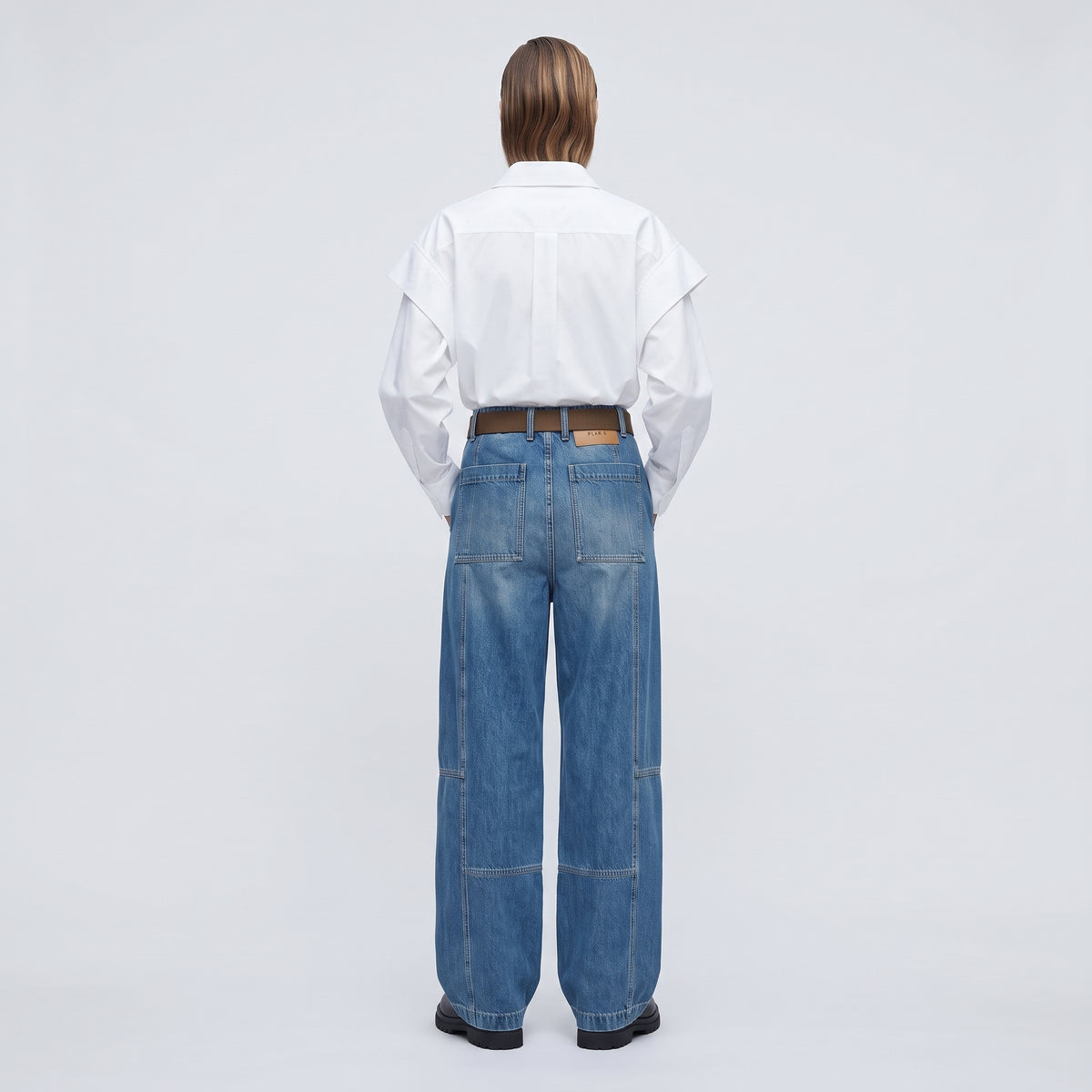 PLAN C Belted Wide Leg Denim Jeans - view 5