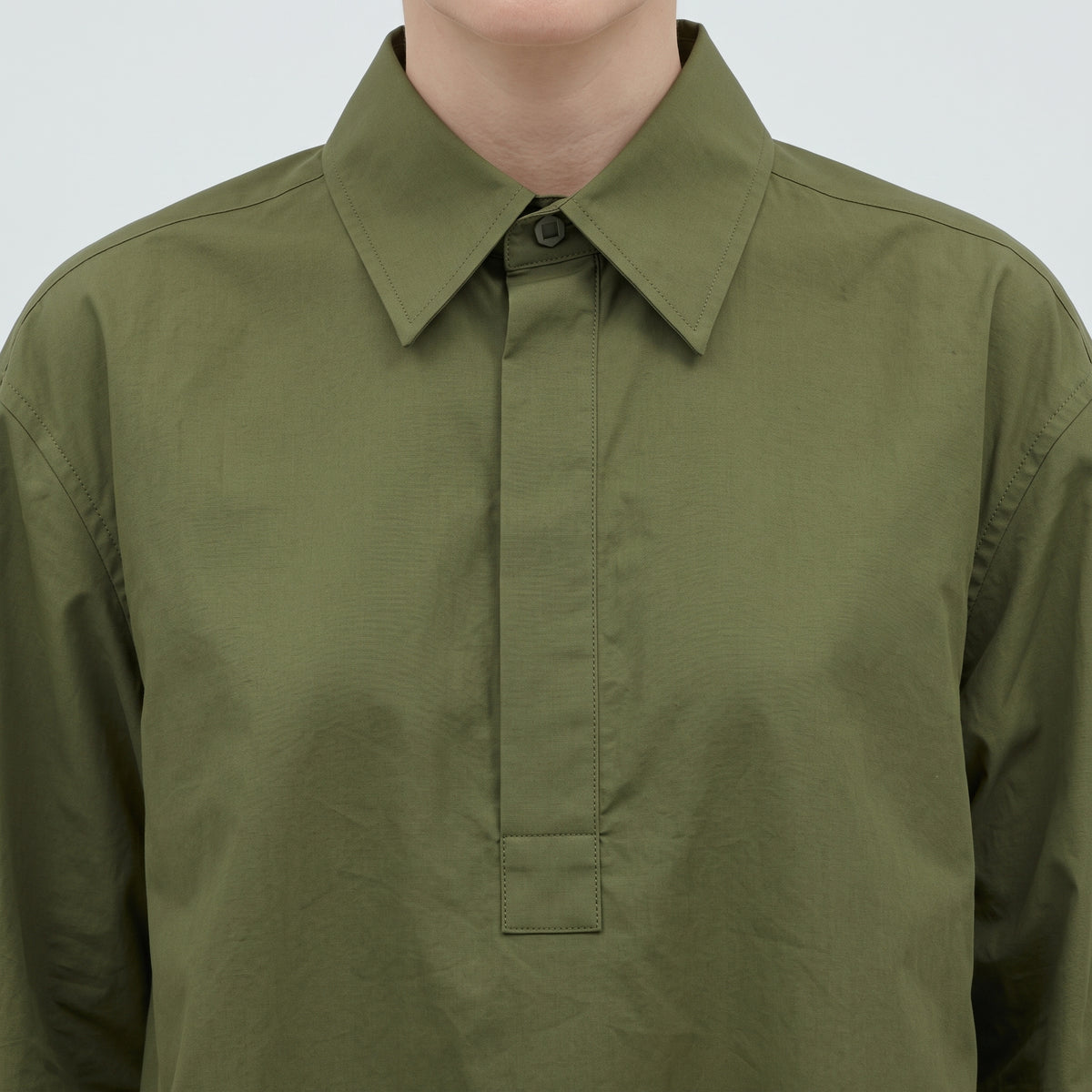 PLAN C Layered Olive Poplin Shirt Dress - view 6