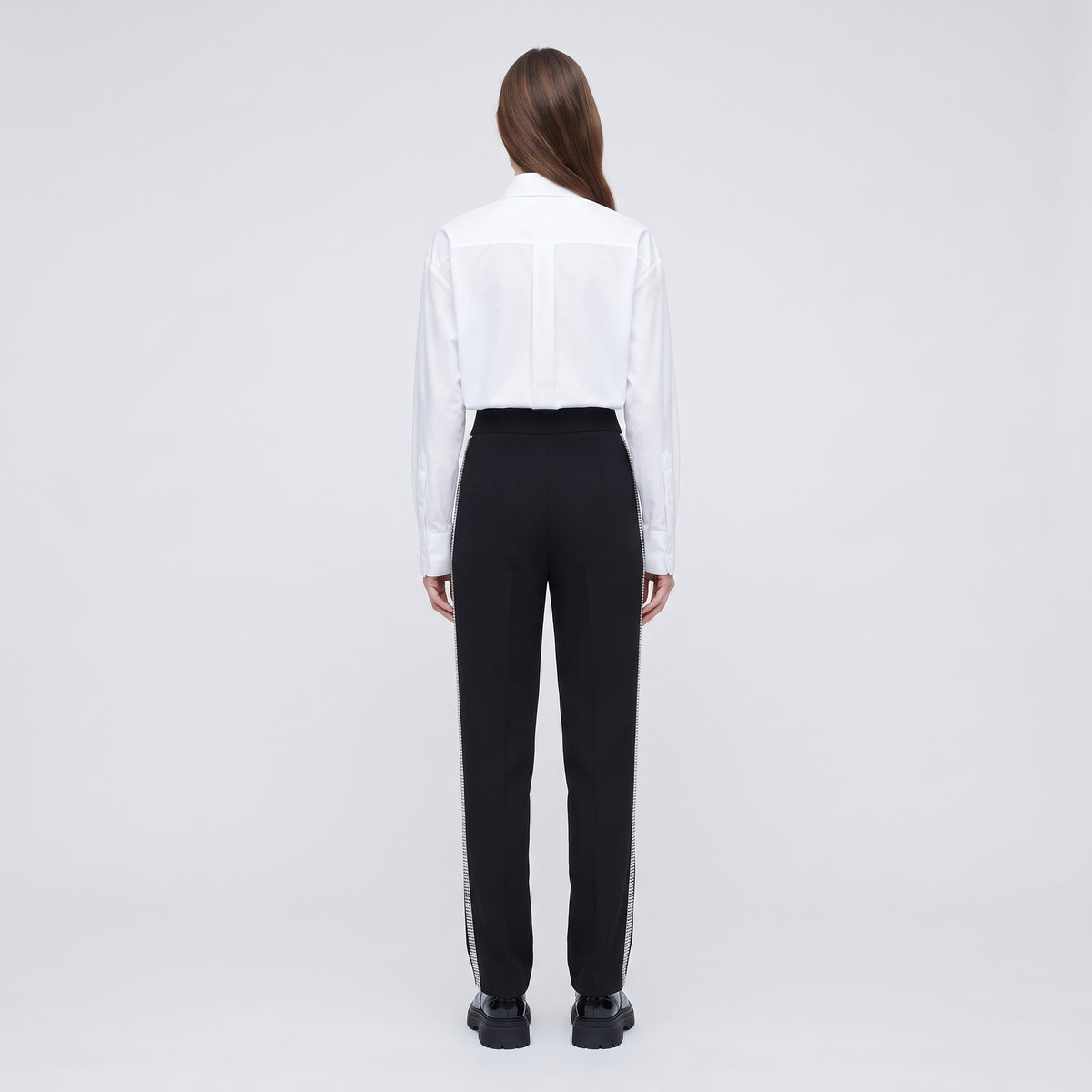Embellished Crepe Split-Hem Trousers