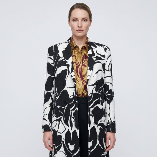 Floral Double-Breasted Long Coat