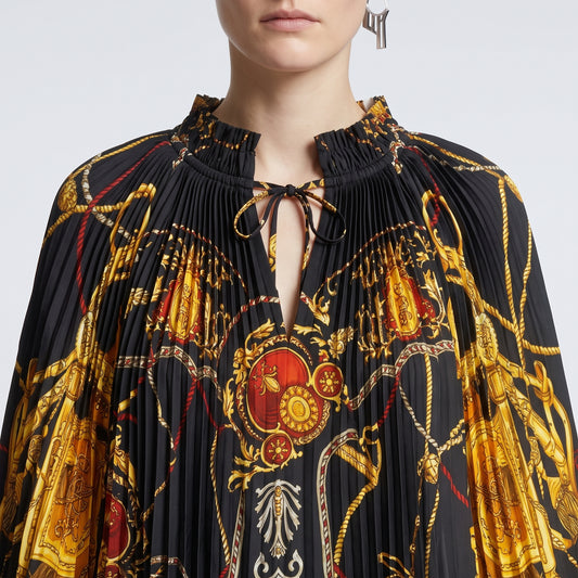 Pleated Baroque Chain Print Blouse