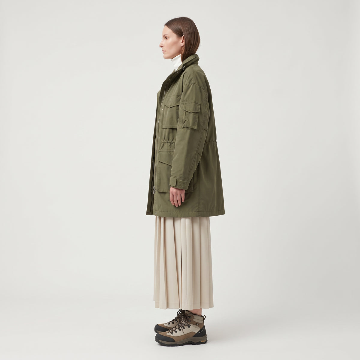 Pleated Wide-Leg Cream Trousers