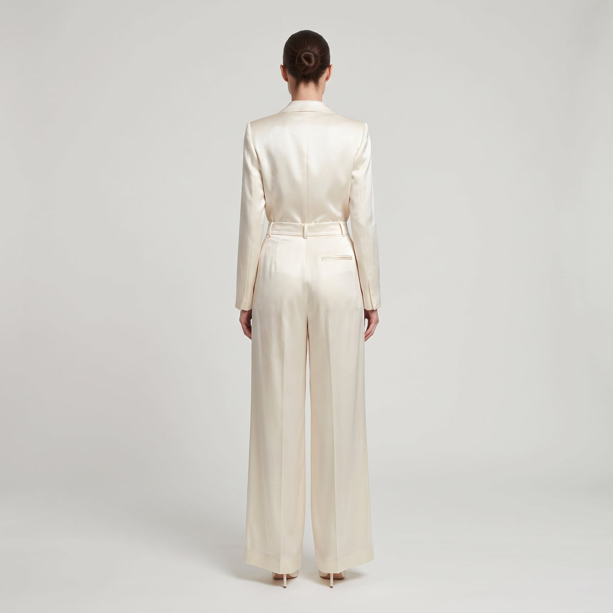 Pleated Satin Wide Leg Trousers