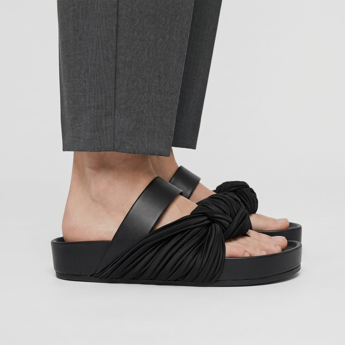 Black Ruched Platform Sandals