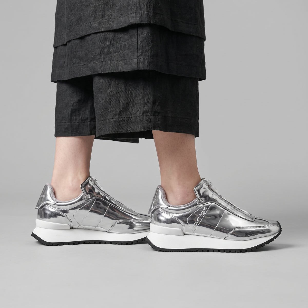 Metallic Silver Zip Sneakers