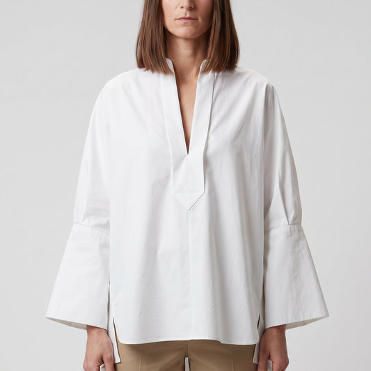 Minimalist White Cotton V-Neck Blouse