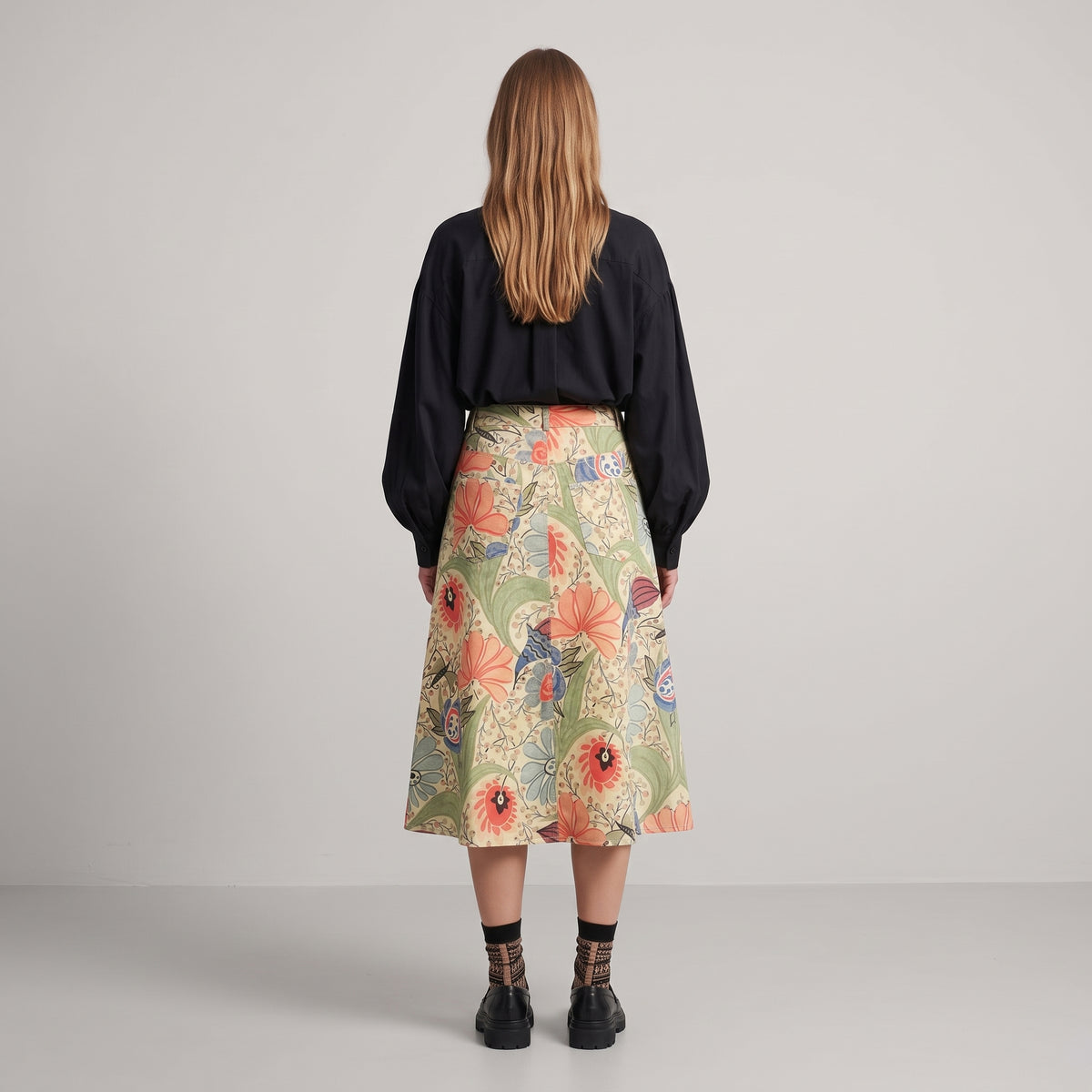 Coral Floral Button-Front Skirt
