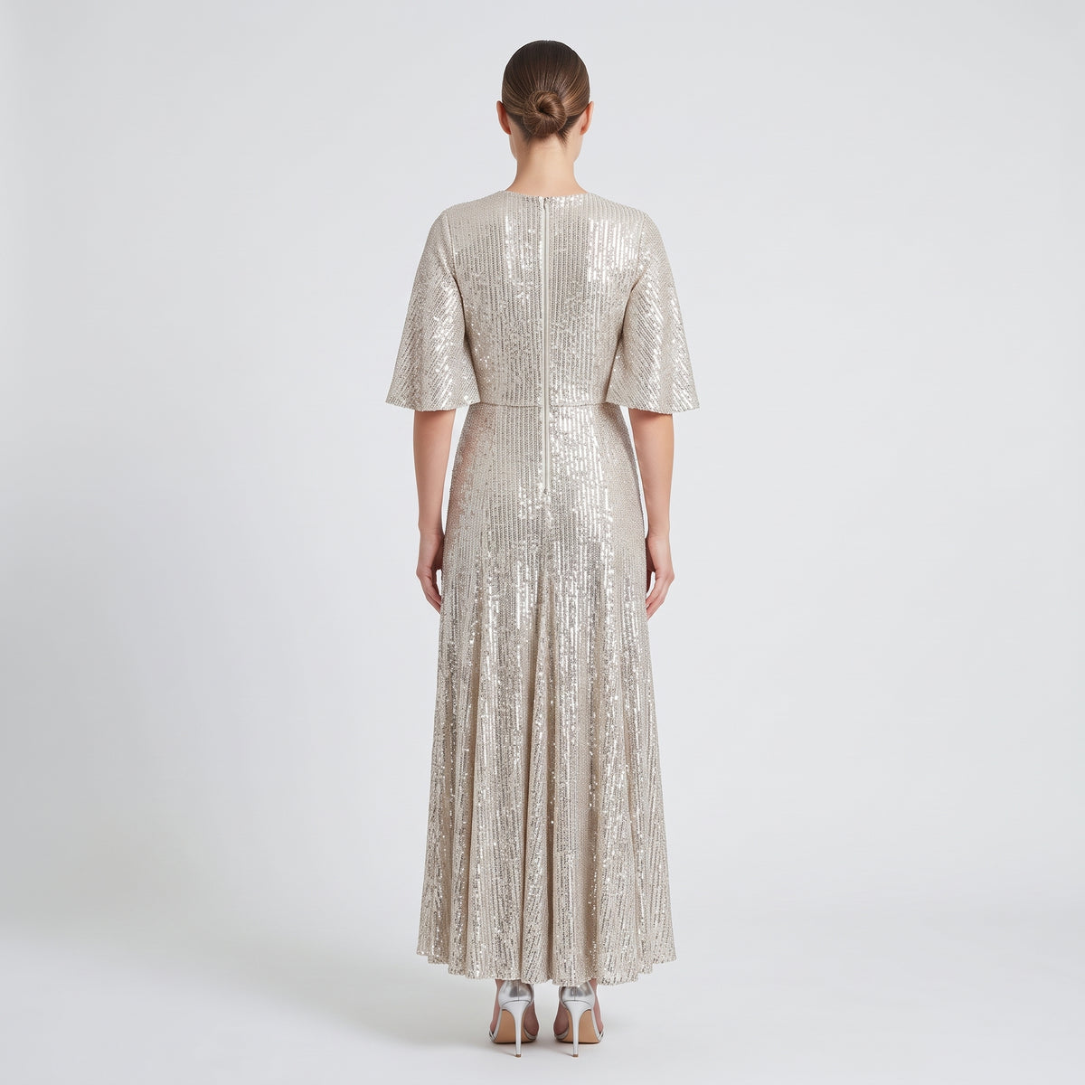 Silver Sequin Midi Dress