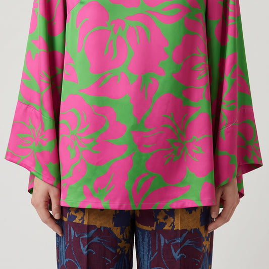 Vibrant Pink Floral Satin Top