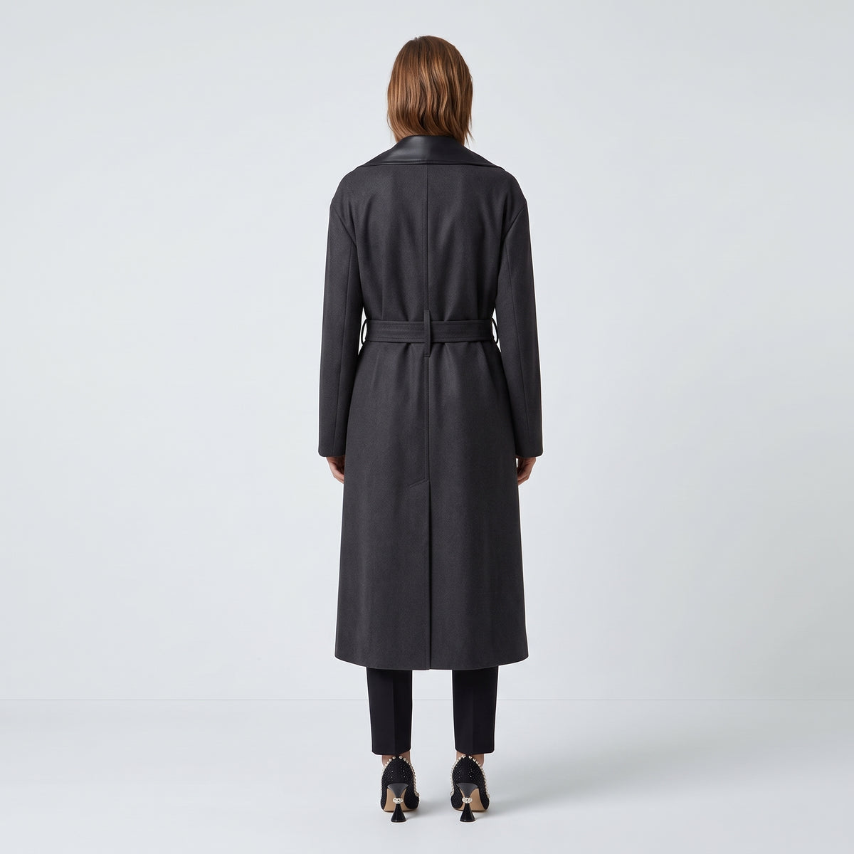 Satin Lapel Belted Wool Coat