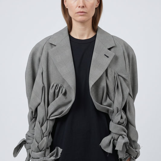 COMME DES GARCONS Deconstructed Plaid Cropped Jacket - view 2