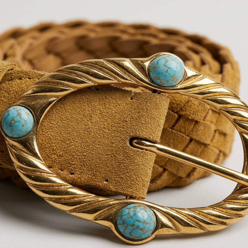 Braided Suede Turquoise Buckle Belt